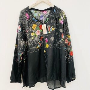 Johnny Was 100% silk button up floral blouse NWT